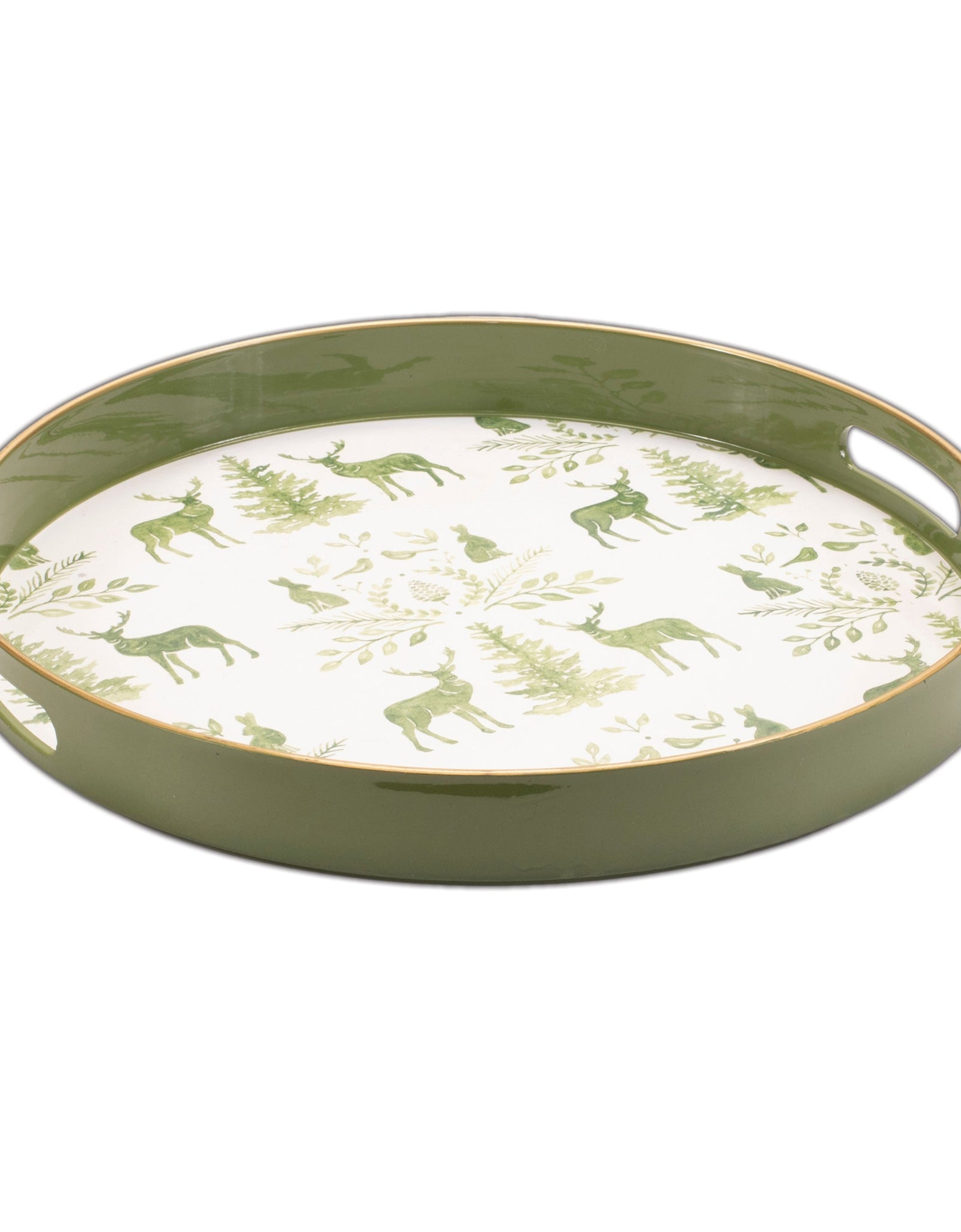 Round Deer and Pine Tree Print Tray 13.5"H
