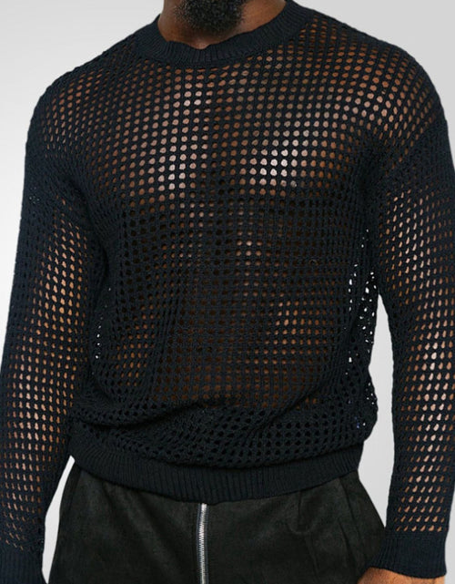 Load image into Gallery viewer, Men's Full Size Hollow Out Round Neck Long Sleeve Top Plus Size
