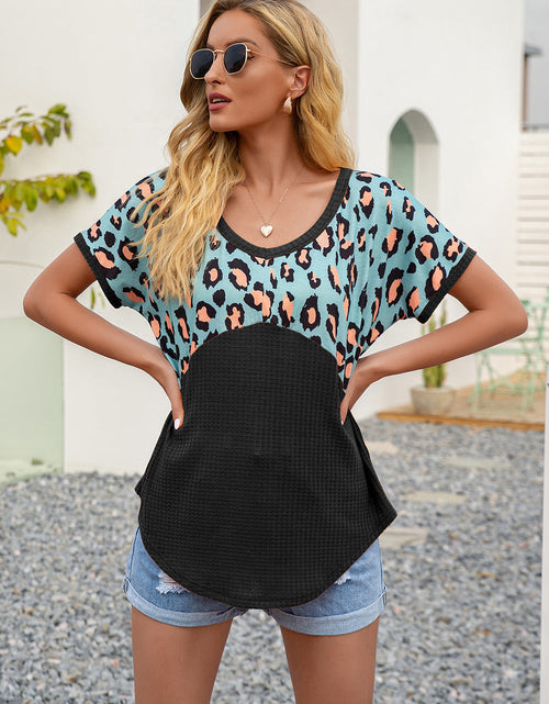 Load image into Gallery viewer, Ivy Lane Leopard Waffle-Knit Short Sleeve Top
