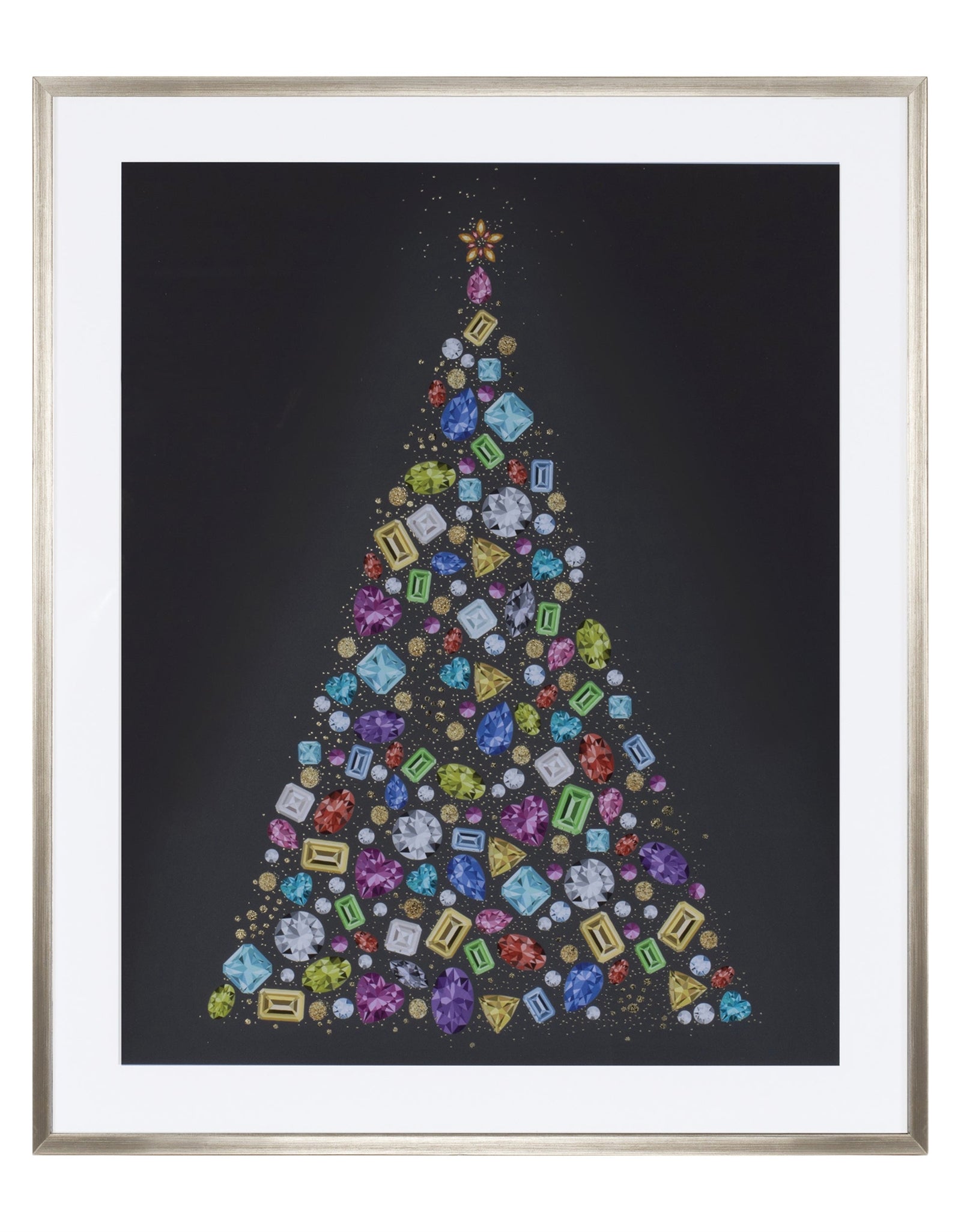 Holiday Jewel Tree Print Under Glass 23.5"H