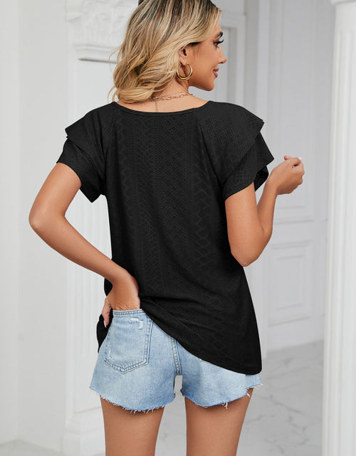 Load image into Gallery viewer, Eyelet Layered Flutter Sleeve V-Neck Knit Top
