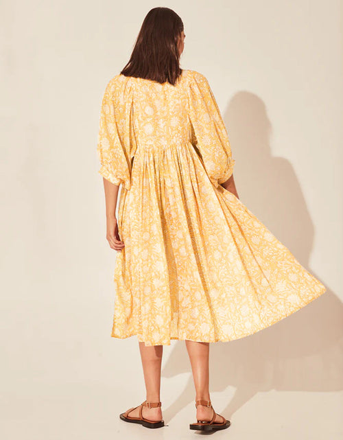 Load image into Gallery viewer, Floral Tie Neck Lantern Sleeve Dress

