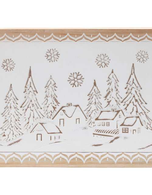 Load image into Gallery viewer, Carved Wood Winter Village Wall Art 19"L
