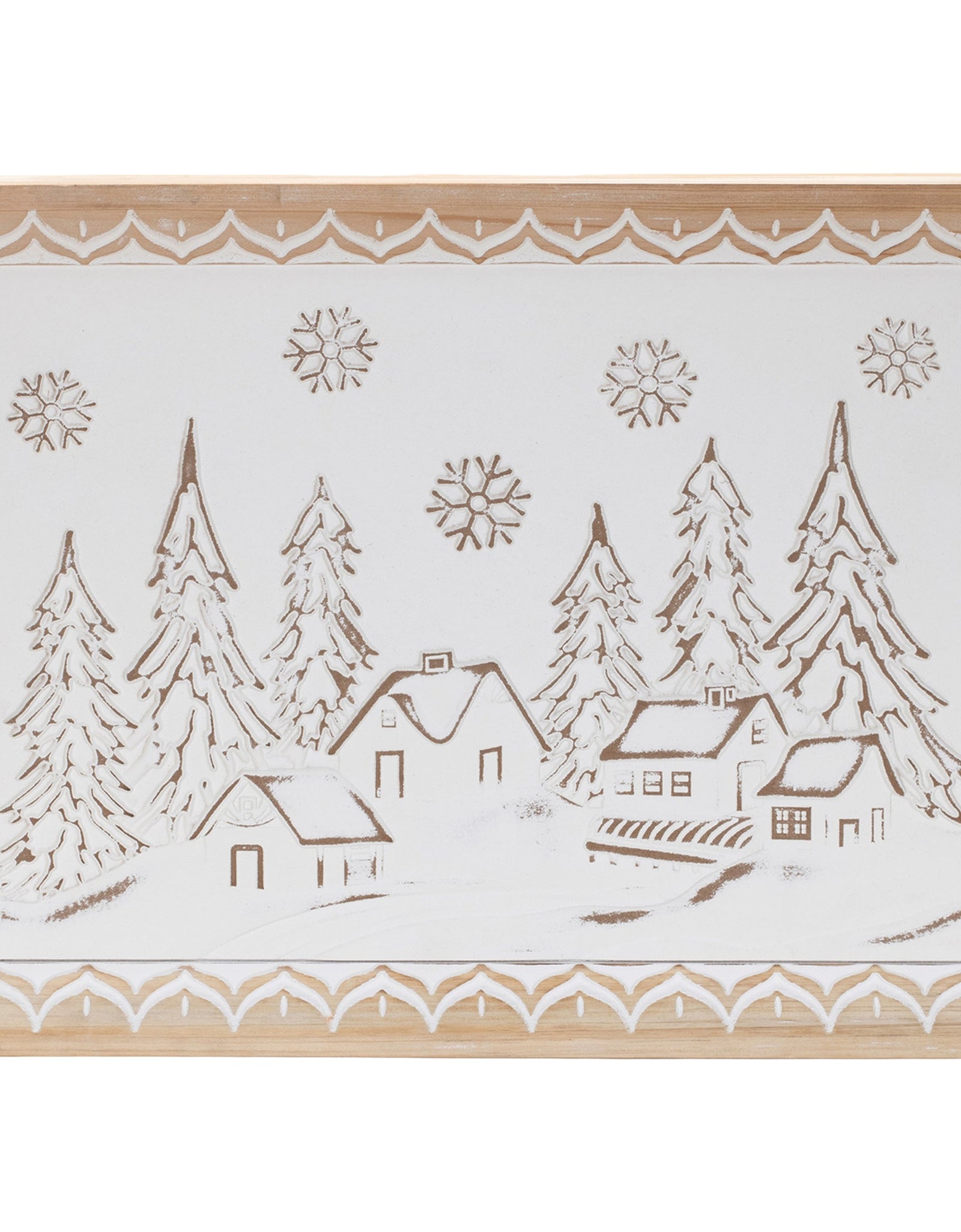 Carved Wood Winter Village Wall Art 19"L