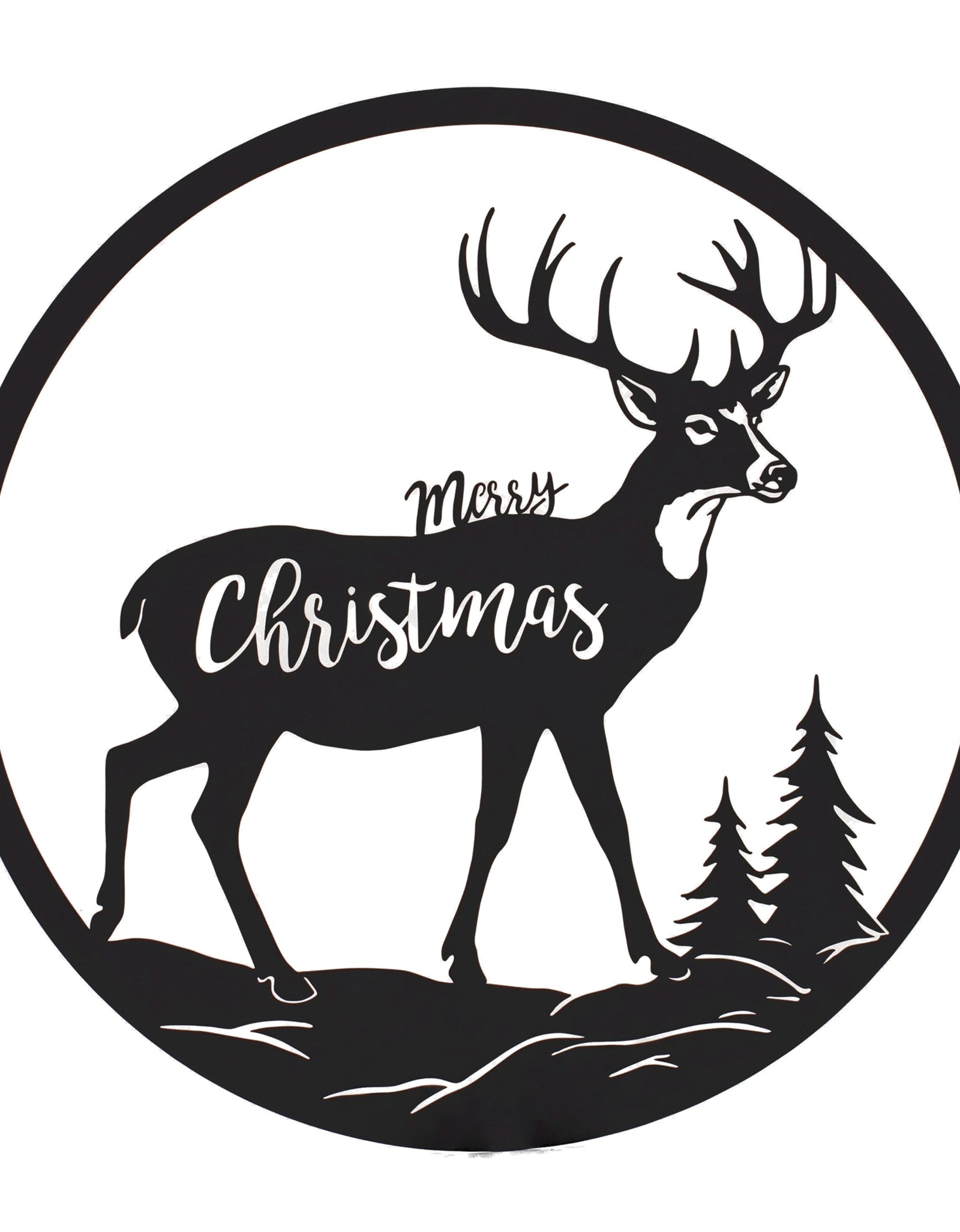 Cut Metal Merry Christmas Deer Plaque 16"D