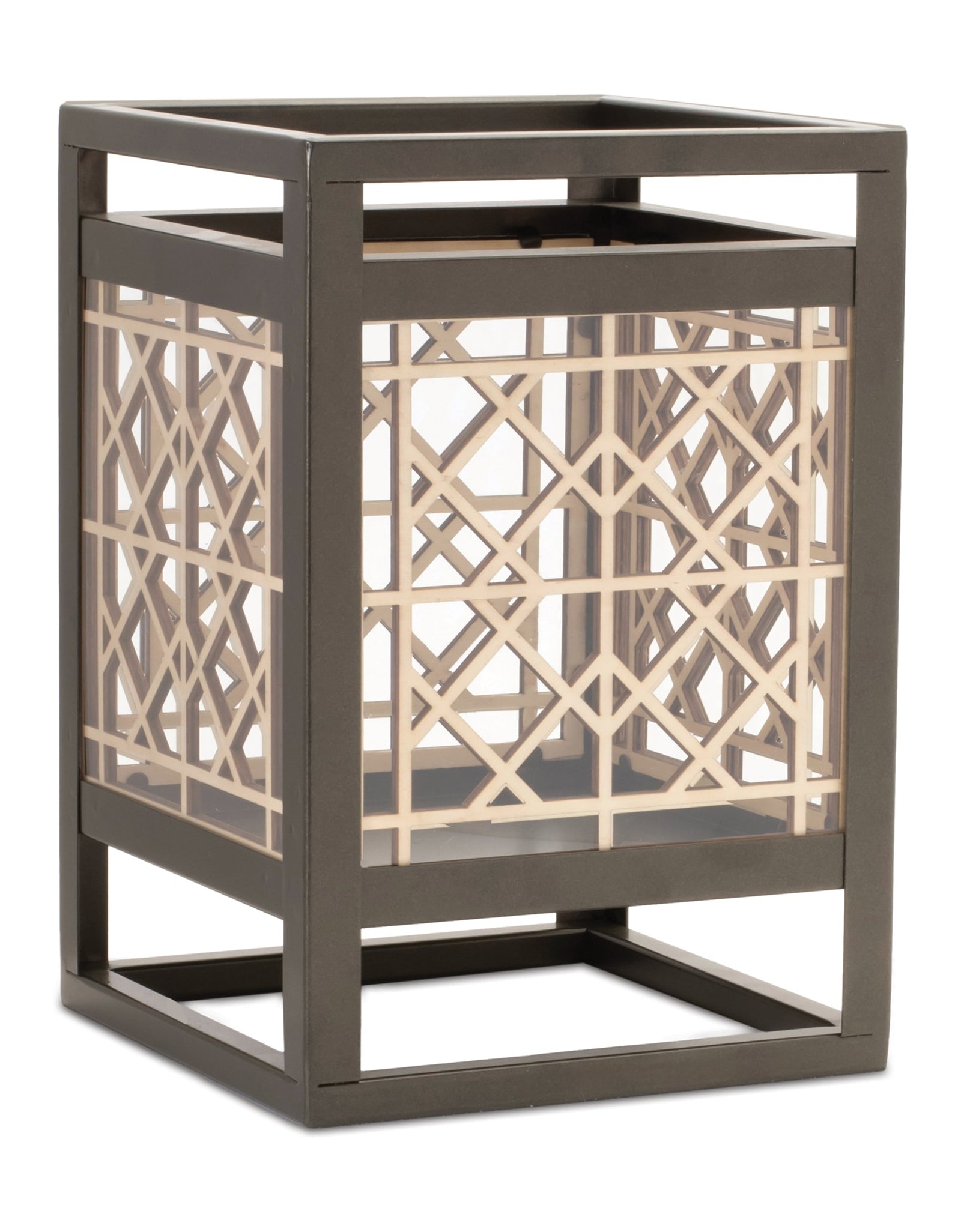 Cut Out Wood Candle Holder with Iron Frame 9.75"H
