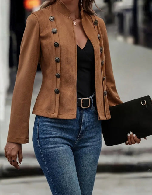 Load image into Gallery viewer, Decorative Button Open Front Long Sleeve Jacket
