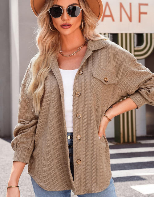 Load image into Gallery viewer, Textured Button Up Long Sleeve Shacket
