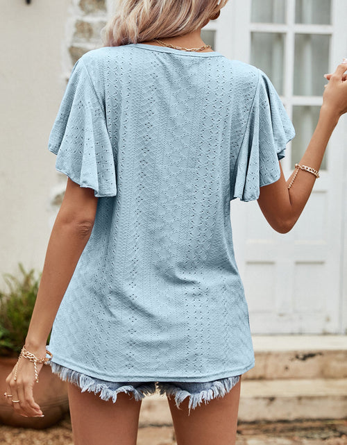 Load image into Gallery viewer, Round Neck Flutter Sleeve Blouse
