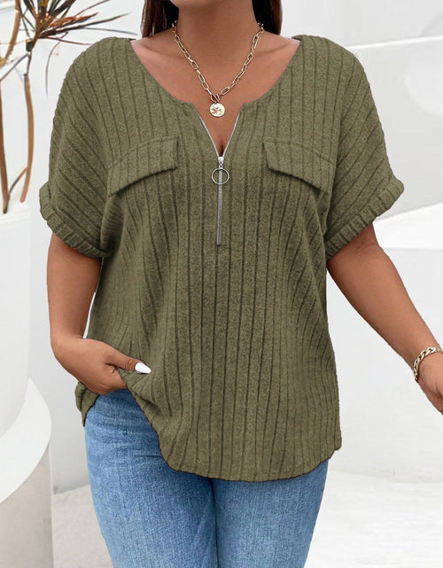 Load image into Gallery viewer, Plus Size Half Zip Short Sleeve T-Shirt
