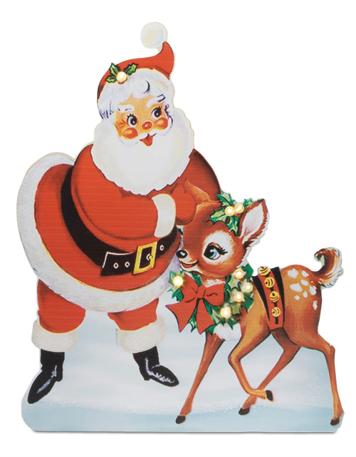 Load image into Gallery viewer, Nostalgic Santa with Deer LED Display 24"H
