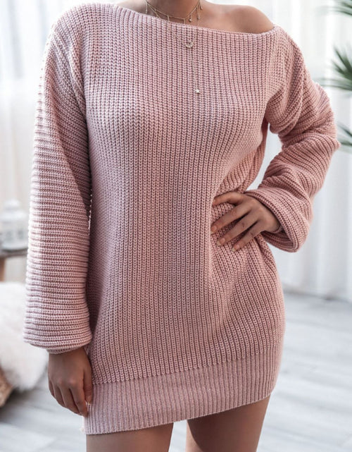 Load image into Gallery viewer, Balloon Sleeve Boat Neck Sweater Mini Dress
