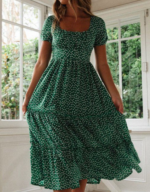 Load image into Gallery viewer, Printed Square Neck Short Sleeve Midi Dress

