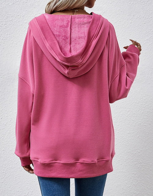 Load image into Gallery viewer, V-Neck Drop Shoulder Long Sleeve Hoodie
