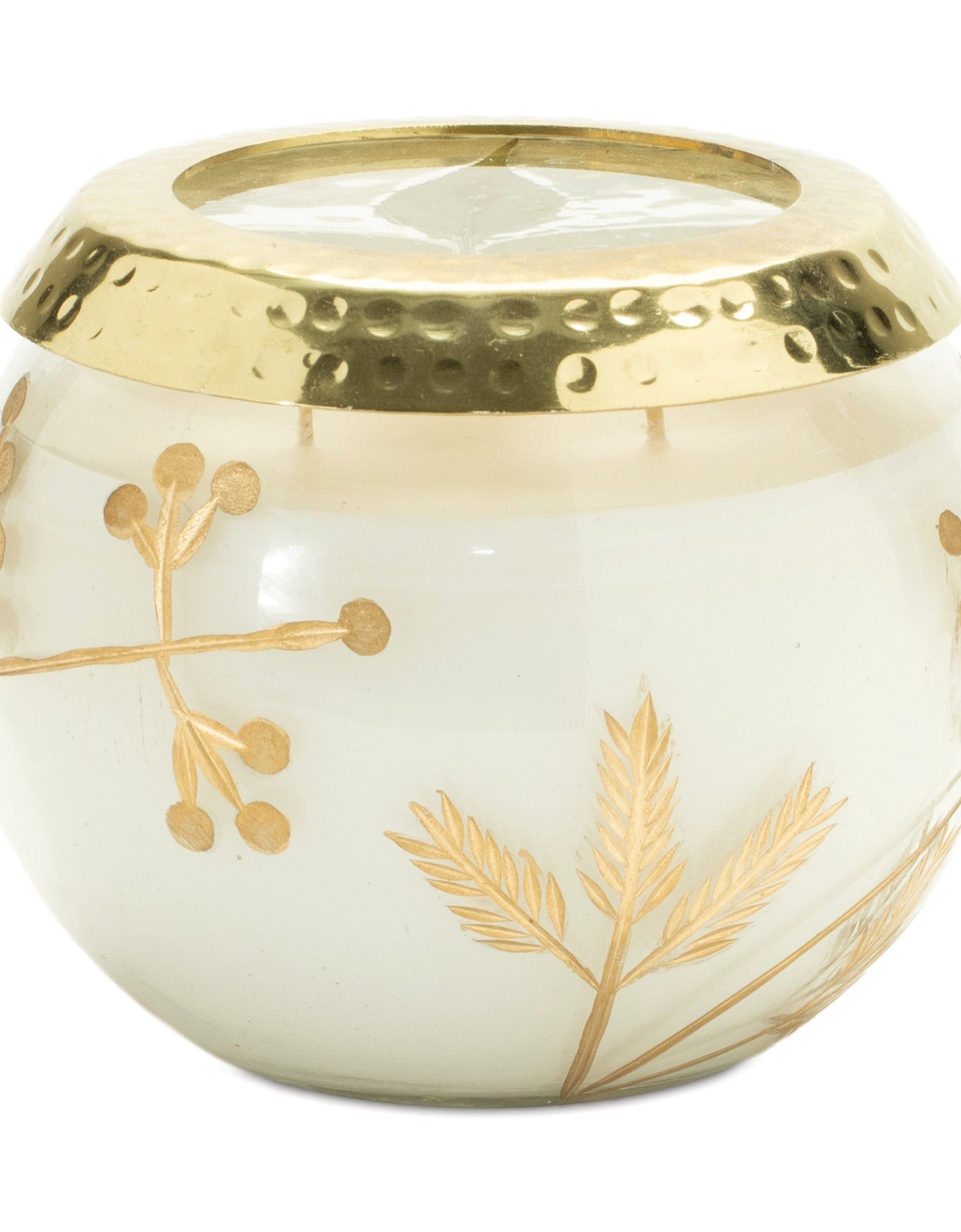 Frosted Juniper Scented Soy Candle with Pressed Leaf Lid 5"D