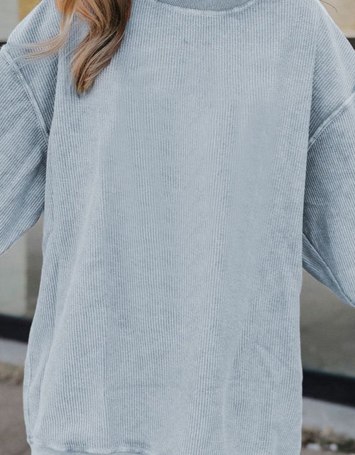 Load image into Gallery viewer, Ribbed Round Neck Drop Shoulder Sweatshirt
