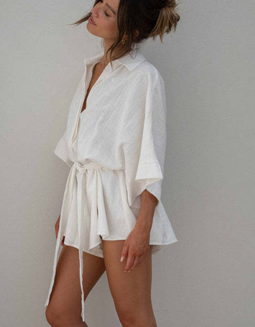 Load image into Gallery viewer, Tied Button Up Collared Neck Romper
