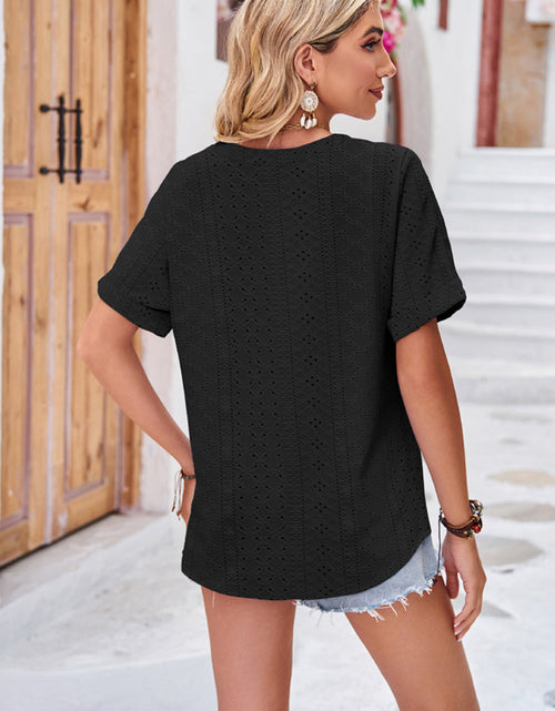 Load image into Gallery viewer, Buttoned Notched Neck Eyelet Top
