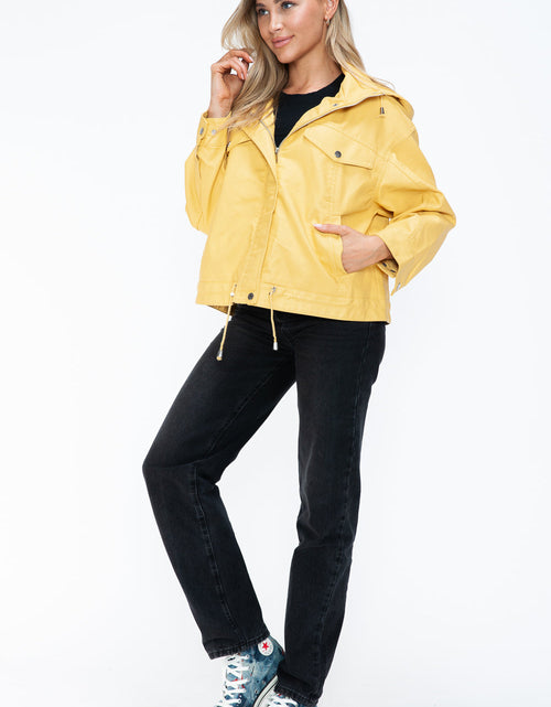 Load image into Gallery viewer, How Dare U Drawstring Hem PU Leather Zip Up Jacket
