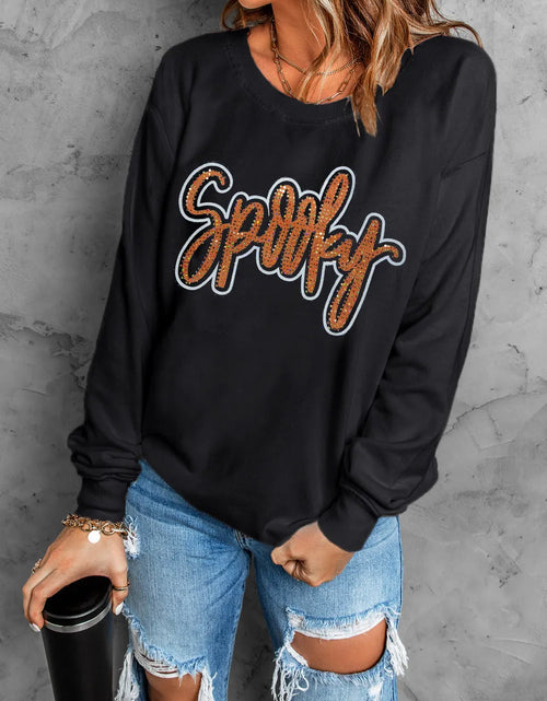 Load image into Gallery viewer, SPOOKY Rhinestone Round Neck Long Sleeve Sweatshirt
