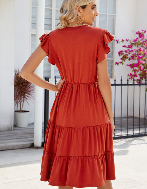 Load image into Gallery viewer, Ruched Notched Cap Sleeve Dress
