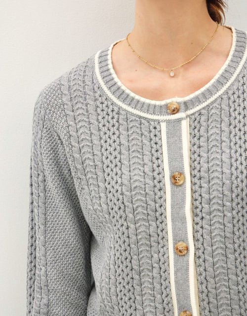 Load image into Gallery viewer, Be Cool Cable Knit Long Sleeve Contrast Edge Cardigan
