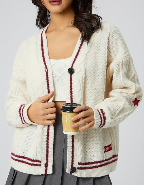 Load image into Gallery viewer, Star Embroidered V-Neck Long Sleeve Cardigan
