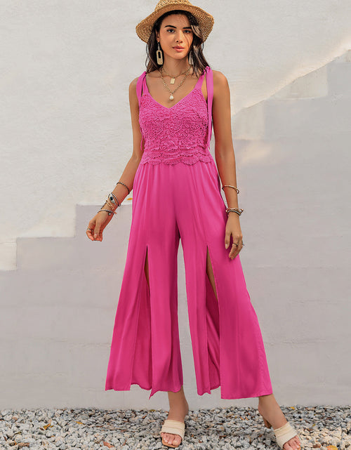 Load image into Gallery viewer, V-Neck Wide Strap Slit Jumpsuit

