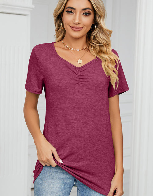 Load image into Gallery viewer, Ruched Heathered Short Sleeve T-Shirt
