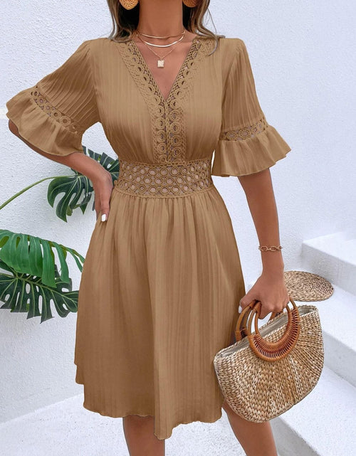 Load image into Gallery viewer, Cutout V-Neck Flounce Sleeve Mini Dress

