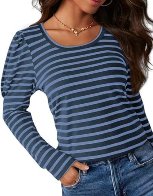 Load image into Gallery viewer, Striped Round Neck Long Sleeve T-Shirt

