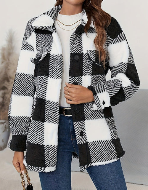 Load image into Gallery viewer, Plaid Button Up Long Sleeve Fuzzy Outerwear
