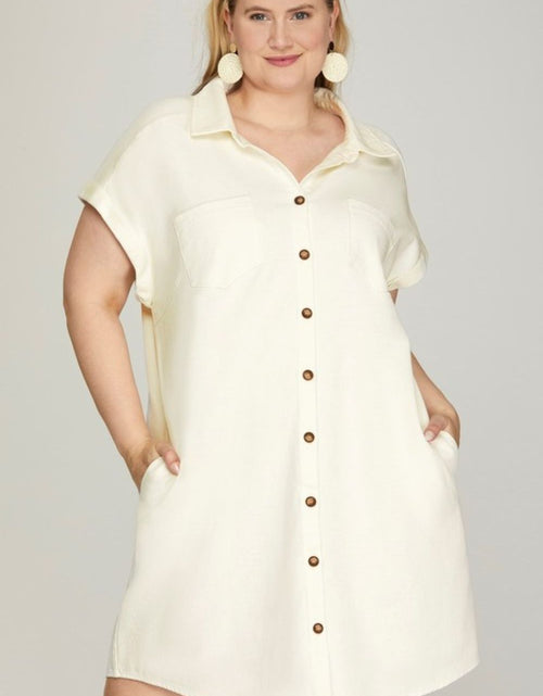 Load image into Gallery viewer, She + Sky Full Size Folded Cuff Button Down Washed Twill Shirt Dress Plus Size

