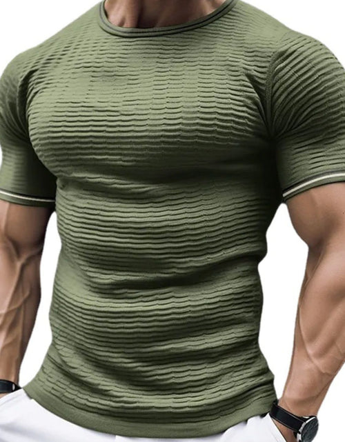 Load image into Gallery viewer, Men's Plus Size Texture Round Neck Contrast Trim T-Shirt
