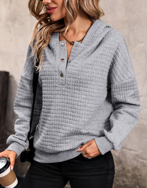 Load image into Gallery viewer, Perfee Waffle-Knit Half Button Hoodie
