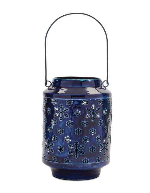 Load image into Gallery viewer, Snowflake Punched Metal Candle Lantern 9.5"H
