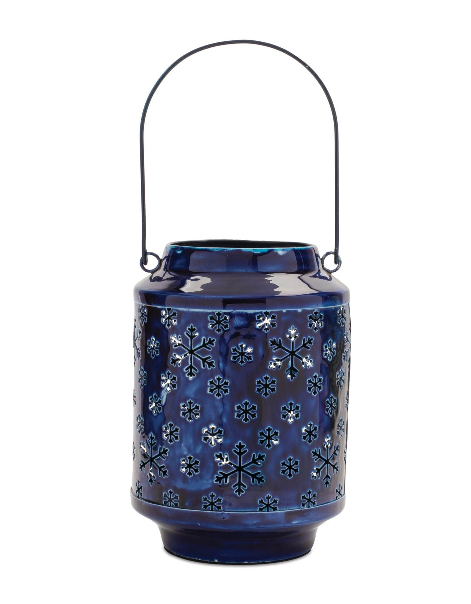 Snowflake Punched Metal Candle Lantern 9.5"H