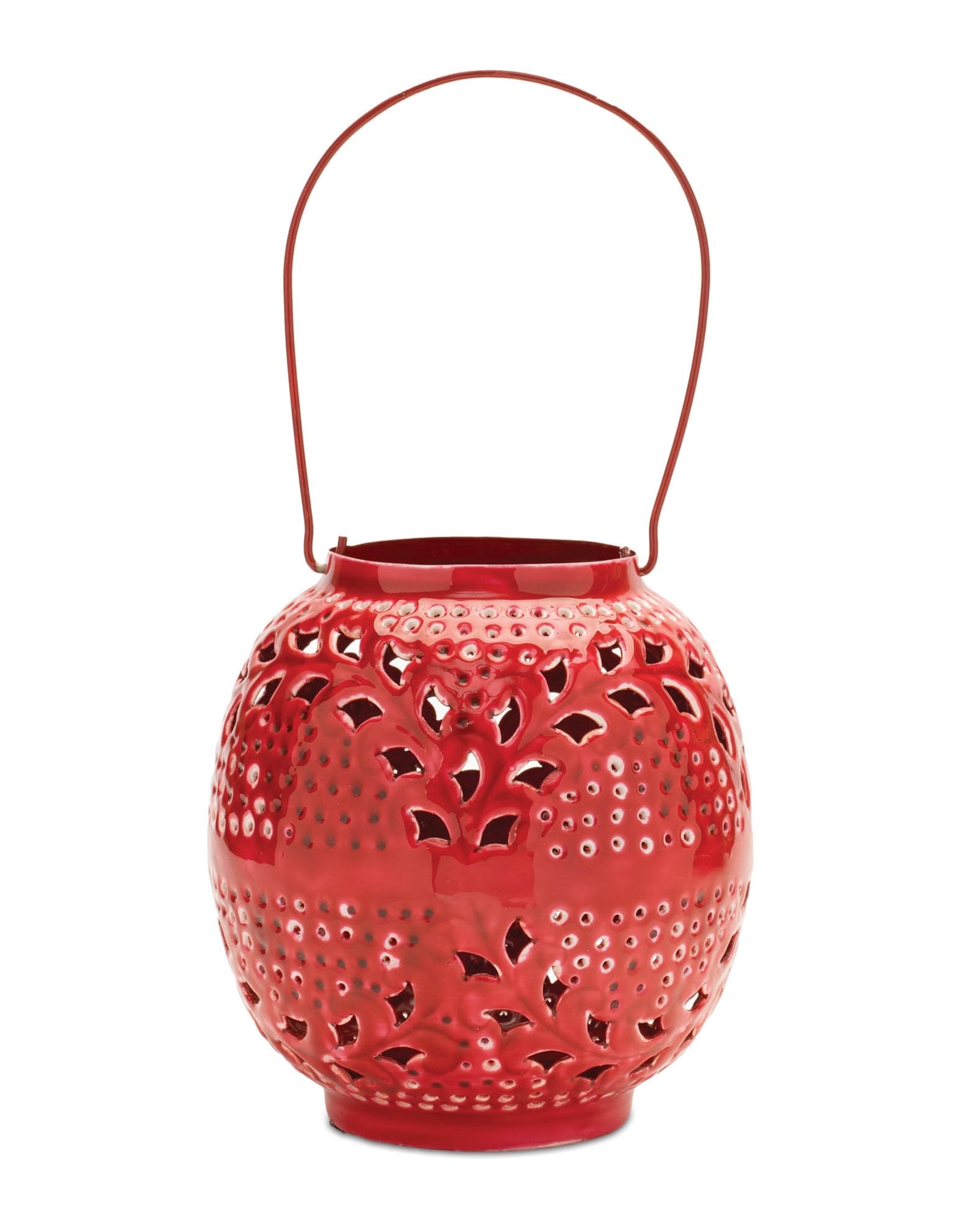 Punched Metal Candle Lantern 8"H