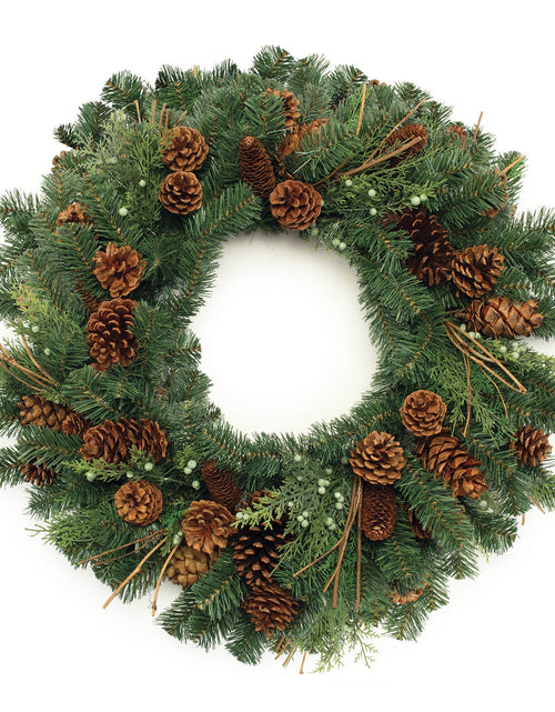 Load image into Gallery viewer, Mixed Pine and Pinecone Wreath 32"D
