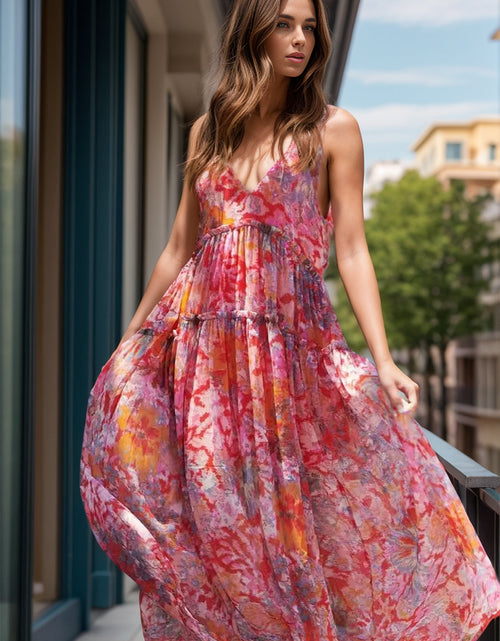 Load image into Gallery viewer, Tiered Printed V-Neck Sleeveless Dress
