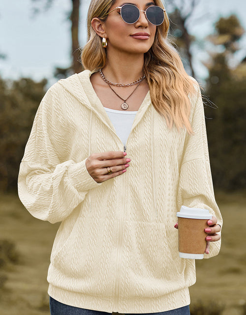 Load image into Gallery viewer, Drawstring Zip Up Dropped Shoulder Hoodie
