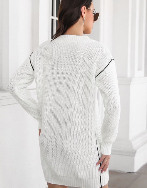Load image into Gallery viewer, Contrast V-Neck Sweater Dress
