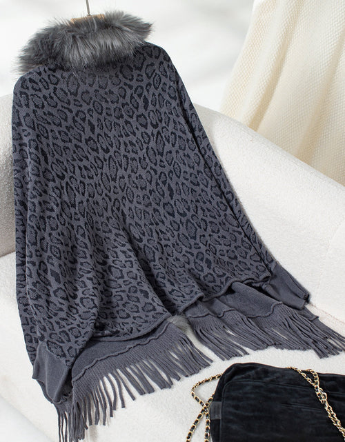 Load image into Gallery viewer, Fringe Leopard Open Front Long Sleeve Poncho
