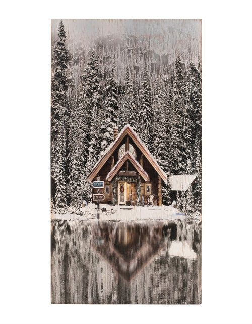 Load image into Gallery viewer, Wooden Winter Lake Lodge Plaque 17.5"H
