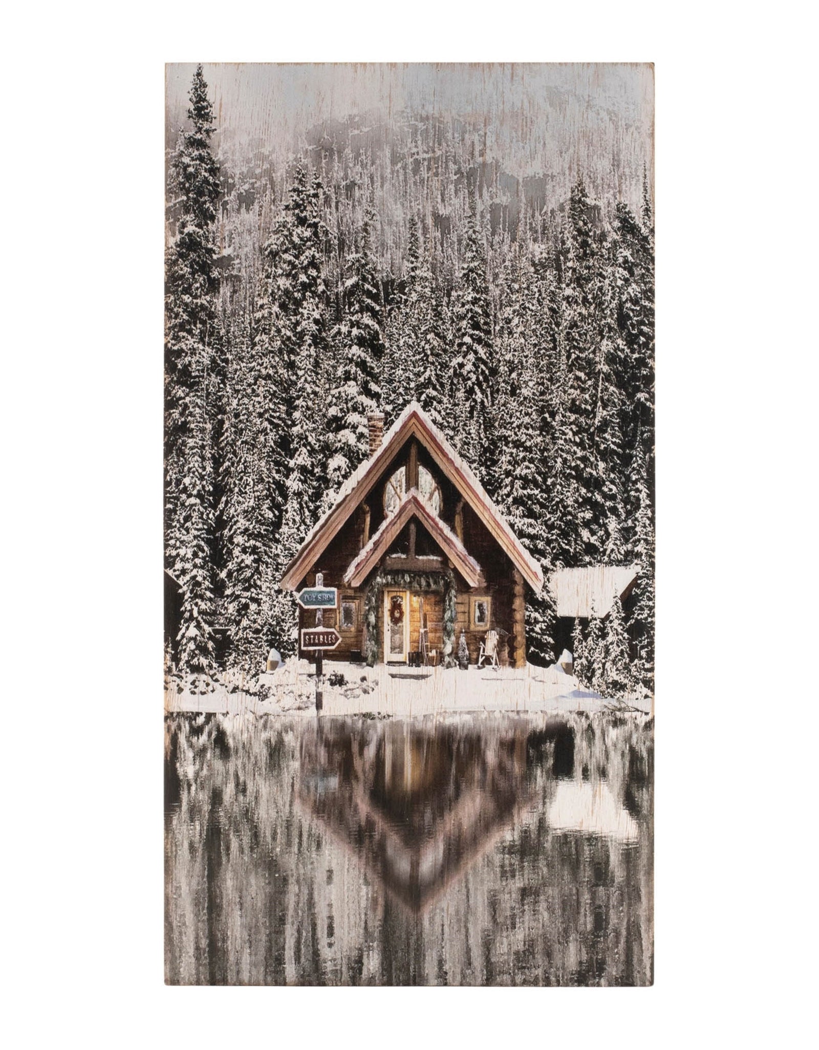Wooden Winter Lake Lodge Plaque 17.5"H