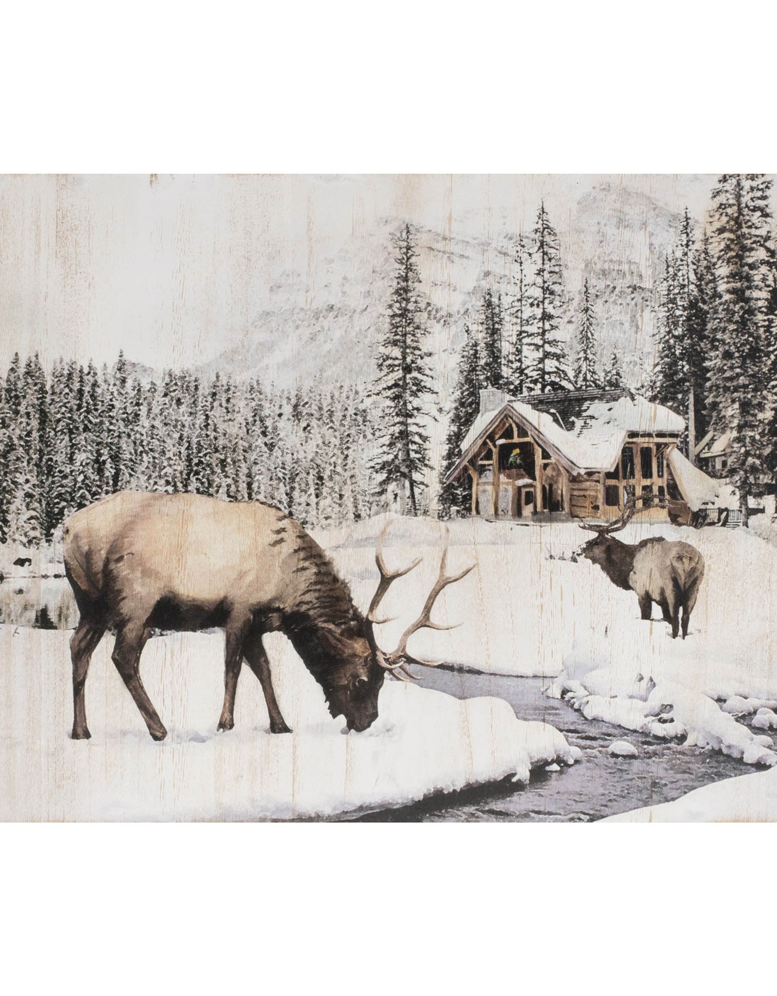 Wooden Winter Reindeer and Lodge Plaque 17.5"H