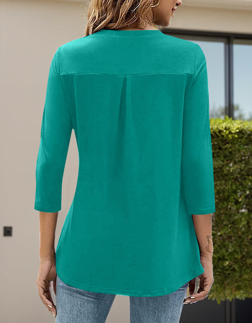 Load image into Gallery viewer, Notched Three-Quarter Sleeve T-Shirt
