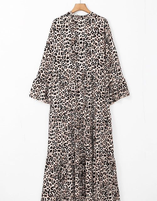Load image into Gallery viewer, Leopard Notched Long Sleeve Maxi Dress

