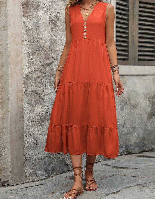 Load image into Gallery viewer, Ivy Lane Decorative Button Notched Sleeveless Dress
