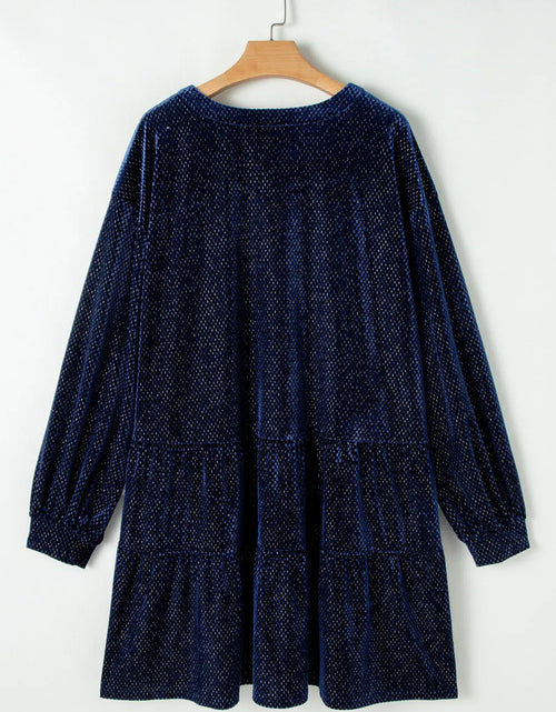 Load image into Gallery viewer, Plus Size Textured Velvet Decorative Button Long Sleeve Dress
